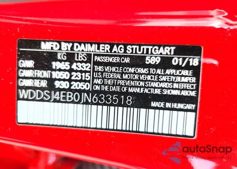 2018 Mercedes-Benz Cla 250 z USA, uszkodzony, nr VIN WDDSJ4EB0JN633518